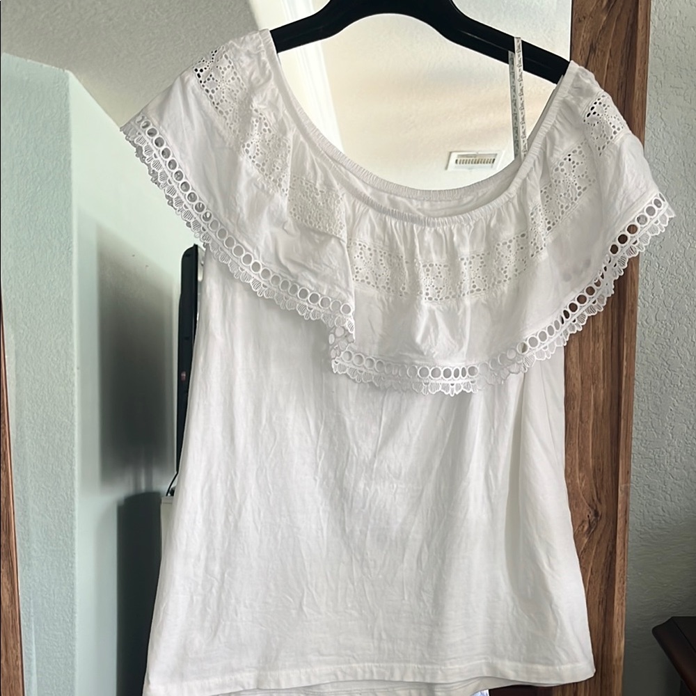 Lilly Pulitzer White Eyelet Off-Shoulder Ruffle Top